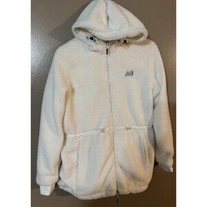 New Balance Womens Sherpa Fleece Super Soft Ivory Full Zip Hooded Jacket Medium